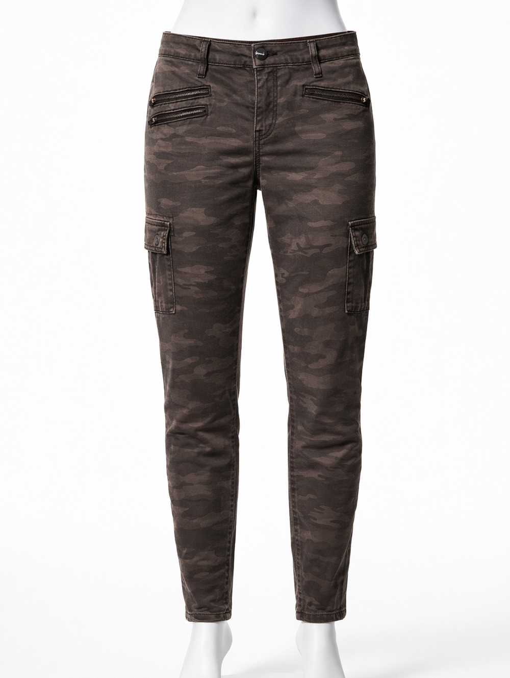 Sanctuary Green Camo Moto Utility style low-rise skinny jeans with zippers S 28
